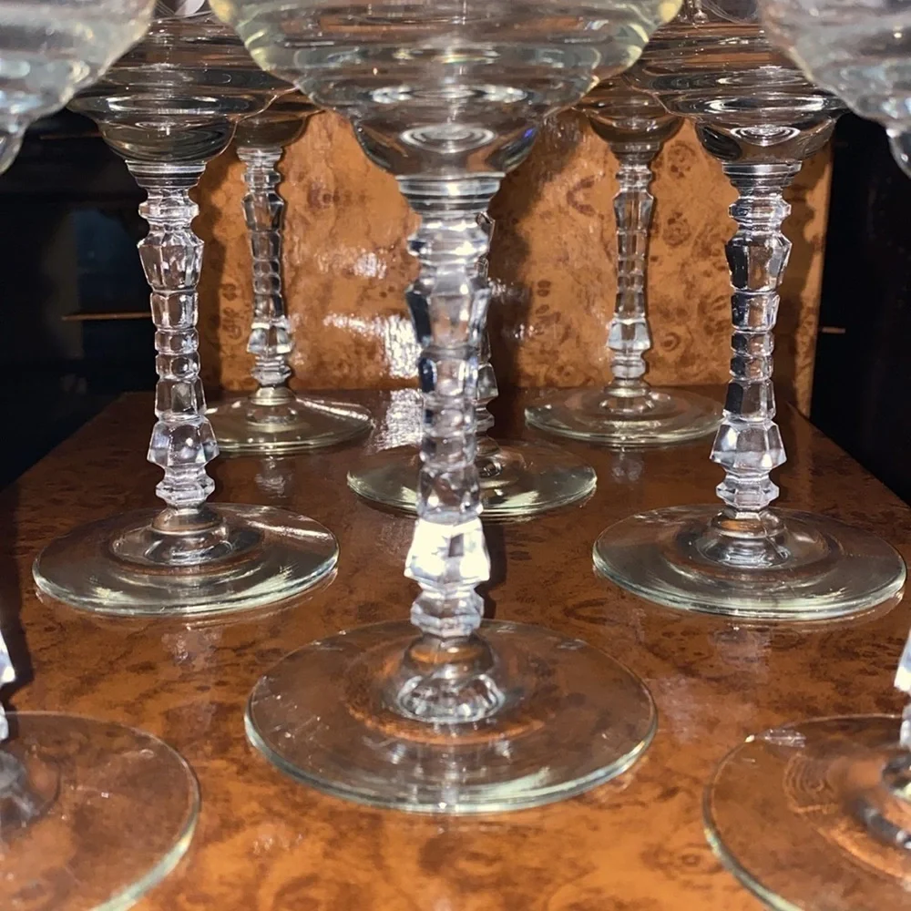 8 Vintage Libbey Rock Sharpe Arctic Rose Glasses 6 6” and 2 5.8” Stemware